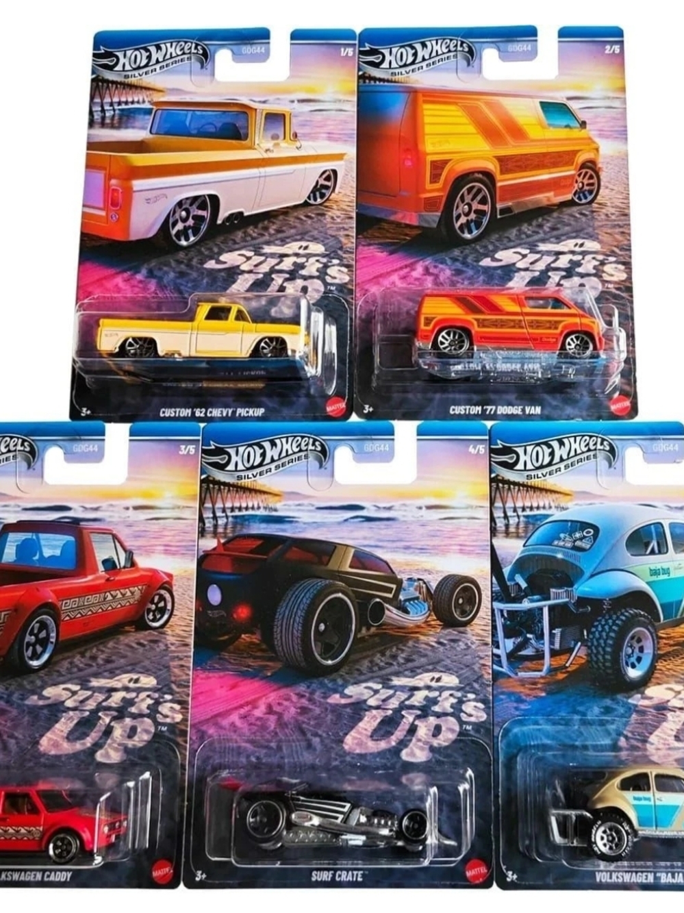2025 HOT WHEELS SILVER SERIES SURF'S UP WALMART EXCLUSIVE COMPLETE SET OF 5
